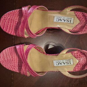 Isaac Pink Crocodile Print Made in Italy Open Toed Sandals